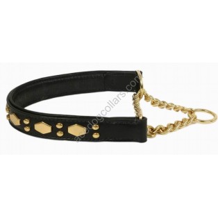 Comfy Half Check Leather Dog Collar : fits up to 22" . Leather is 15" (Width 1")